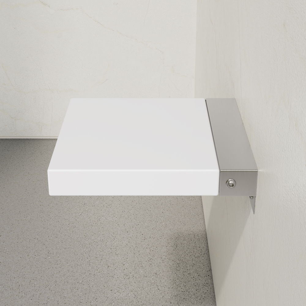 Avenir 14" x 13" Folding Wall-Mounted Shower Seat in Glossy White, PU Leather Padded