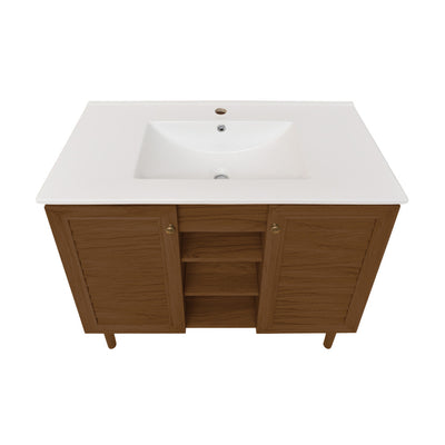 Bron 36" Freestanding Bathroom Vanity in Brown Oak with Sink Top