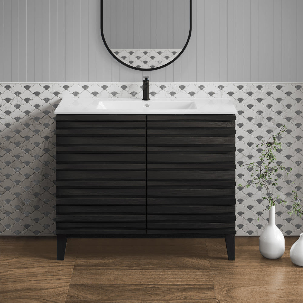 Cascade 30" Freestanding Bathroom Vanity in Black Oak with Sink Top