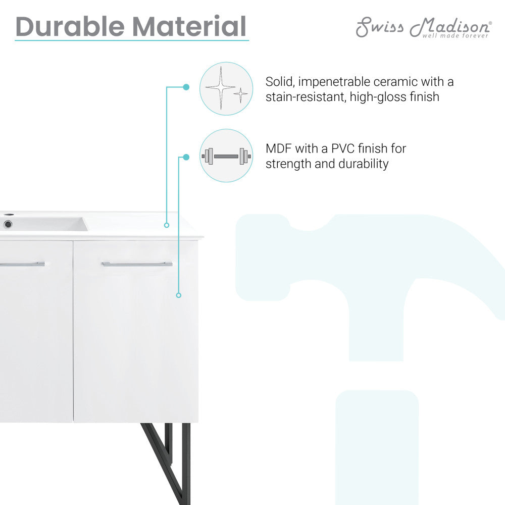 48-inch freestanding white bathroom vanity with single sink and high-gloss ceramic top.