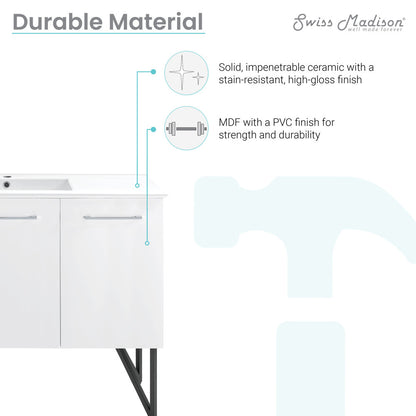 48-inch freestanding white bathroom vanity with single sink and high-gloss ceramic top.