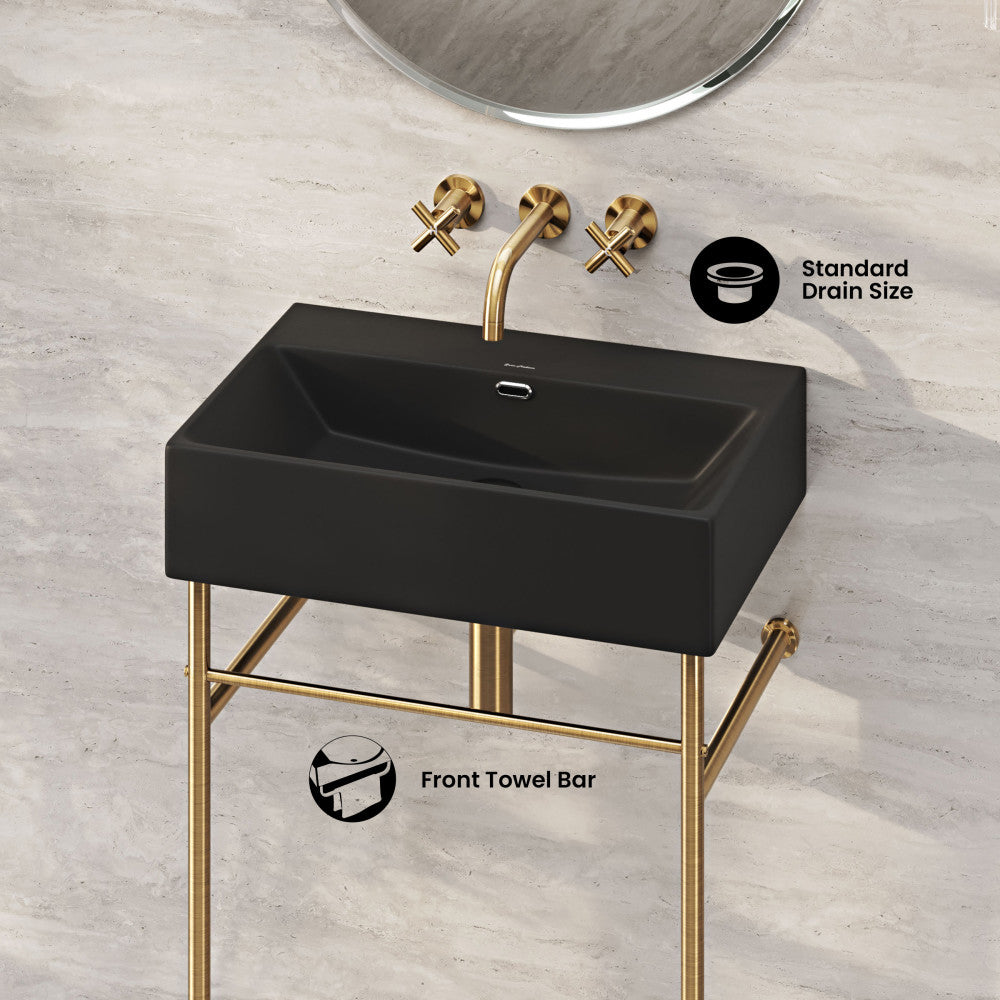 Claire 24" Rectangle Matte Black Zero Hole Console Sink with Brushed Gold Legs