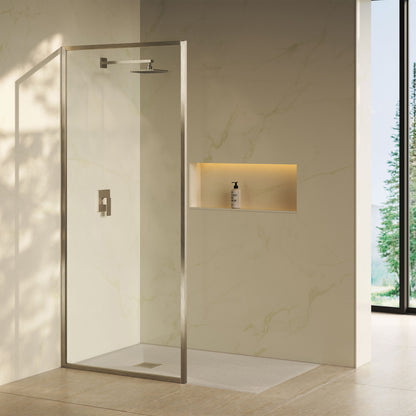 Pierre 34 x 76 Framed Fixed 3/8 in. (10mm) Clear Tempered Glass Shower Door with Nickel Brushed Frame