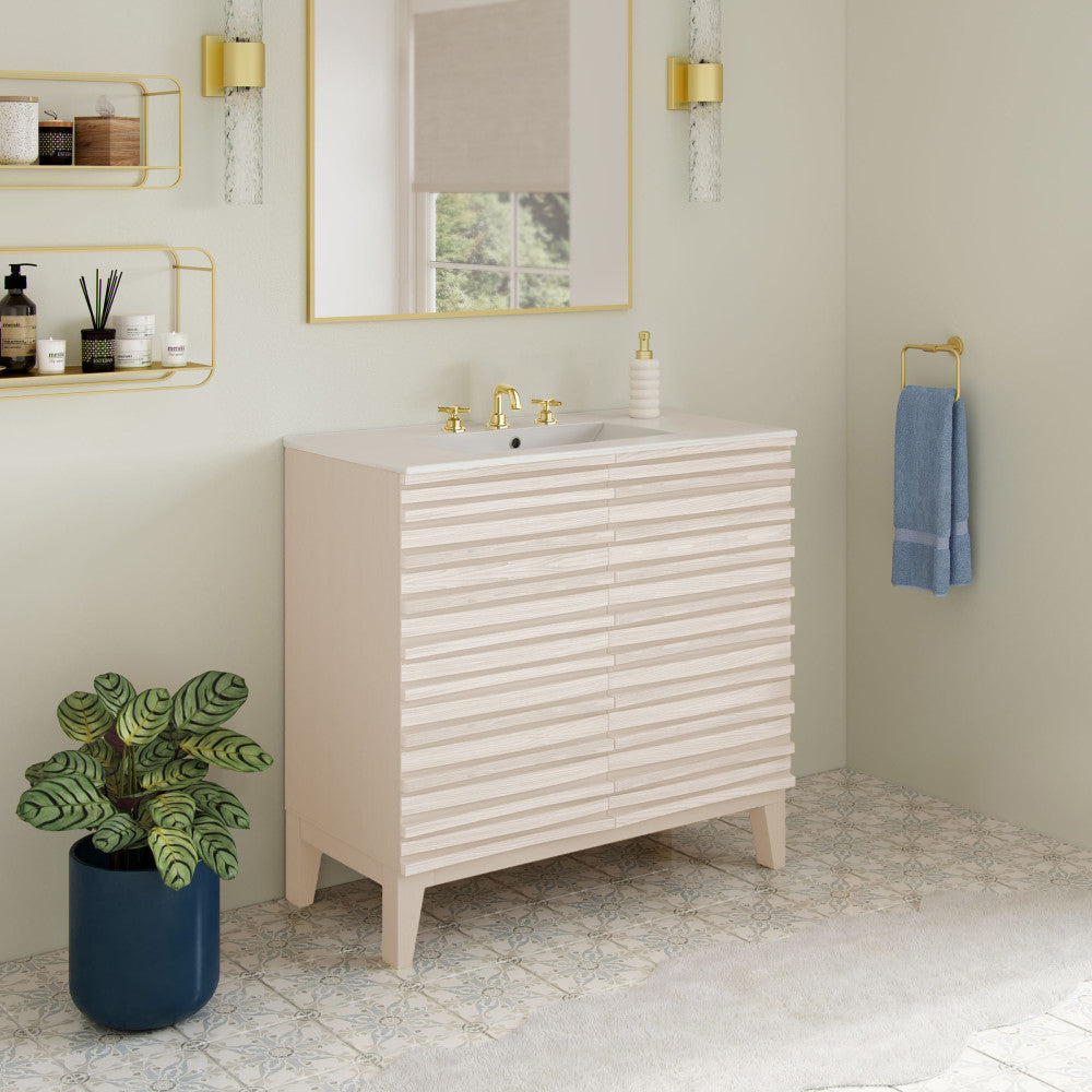 Cascade 30" Freestanding Bathroom Vanity in White Oak with 3-Hole Widespread Sink Top