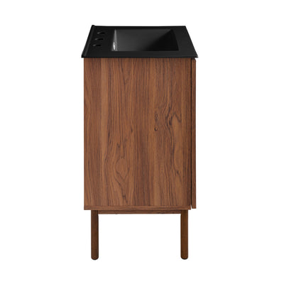 Classe 24 in. Brown Oak Bathroom Vanity With Black, 3-Hole Ceramic Sink Top