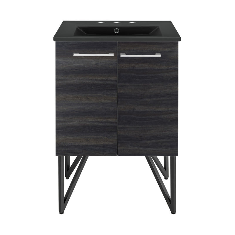 Annecy 24 in. Black Walnut Bathroom Vanity With Black, 3-Hole Ceramic Sink Top