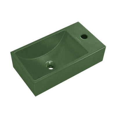 Lisse 16" Concrete Rectangle Wall-Mounted Sink with Right Side Faucet Mount in Matte Royal Green