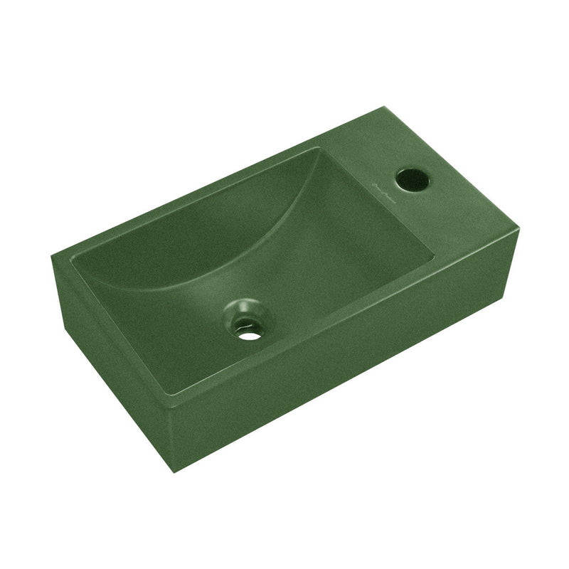 Lisse 16" Concrete Rectangle Wall-Mounted Sink with Right Side Faucet Mount in Matte Royal Green