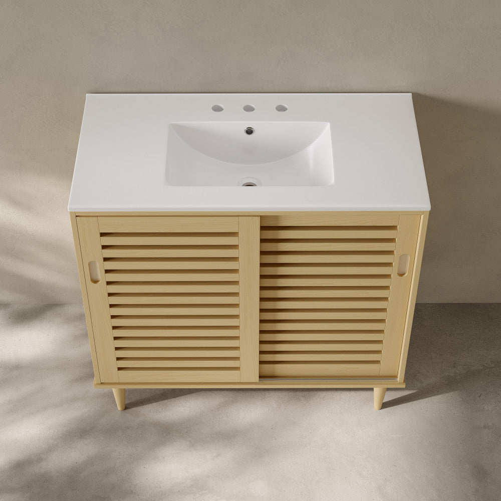 Delice 36" Freestanding Bathroom Vanity in Natural Oak with 3-Hole Widespread Sink Top