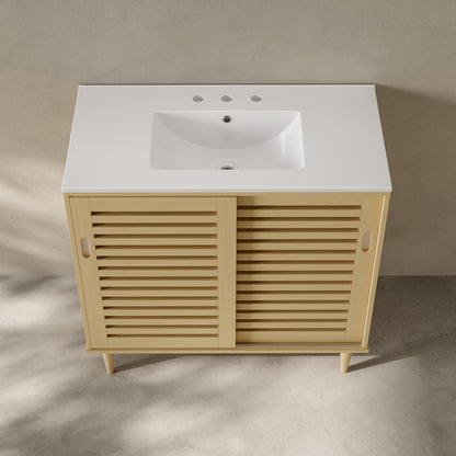 Delice 36" Freestanding Bathroom Vanity in Natural Oak with 3-Hole Widespread Sink Top