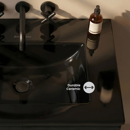 24" Zero Hole Vanity Sink Top in Glossy Black