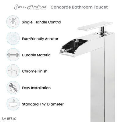 Concorde Single Hole, Single-Handle, High Arc Waterfall, Bathroom Faucet in Chrome