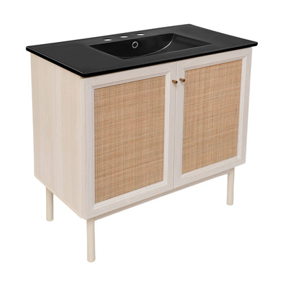 Classe 36" Freestanding Bathroom Vanity in White Oak with Black 3-Hole Widespread Sink Top