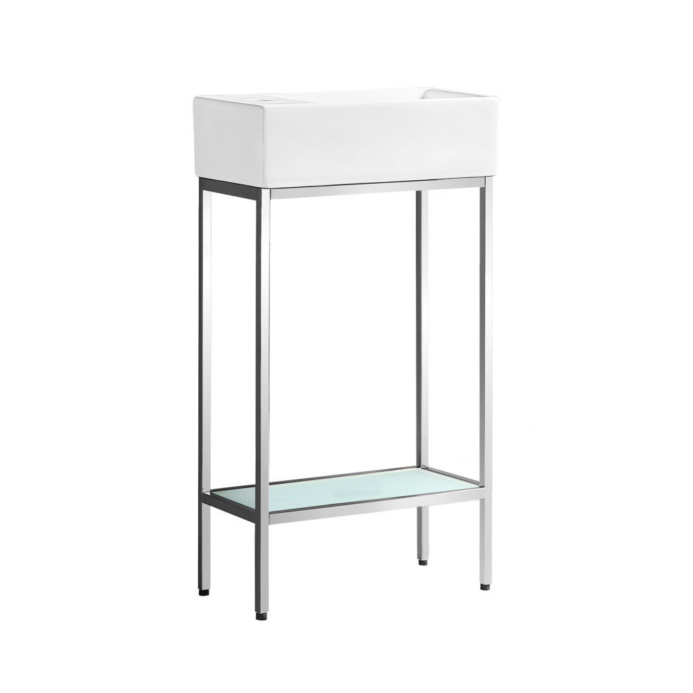 Pierre 19" Freestanding Bathroom Vanity with Open Shelf and Chrome Metal Frame