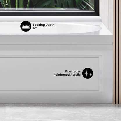 Concorde 60" x 32" Acrylic Glossy White, Alcove, Integral, Left-Hand Drain, Apron Bathtub
