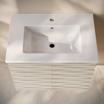 Cascade 30" Wall-Mounted Bathroom Vanity in White Oak with Sink Top