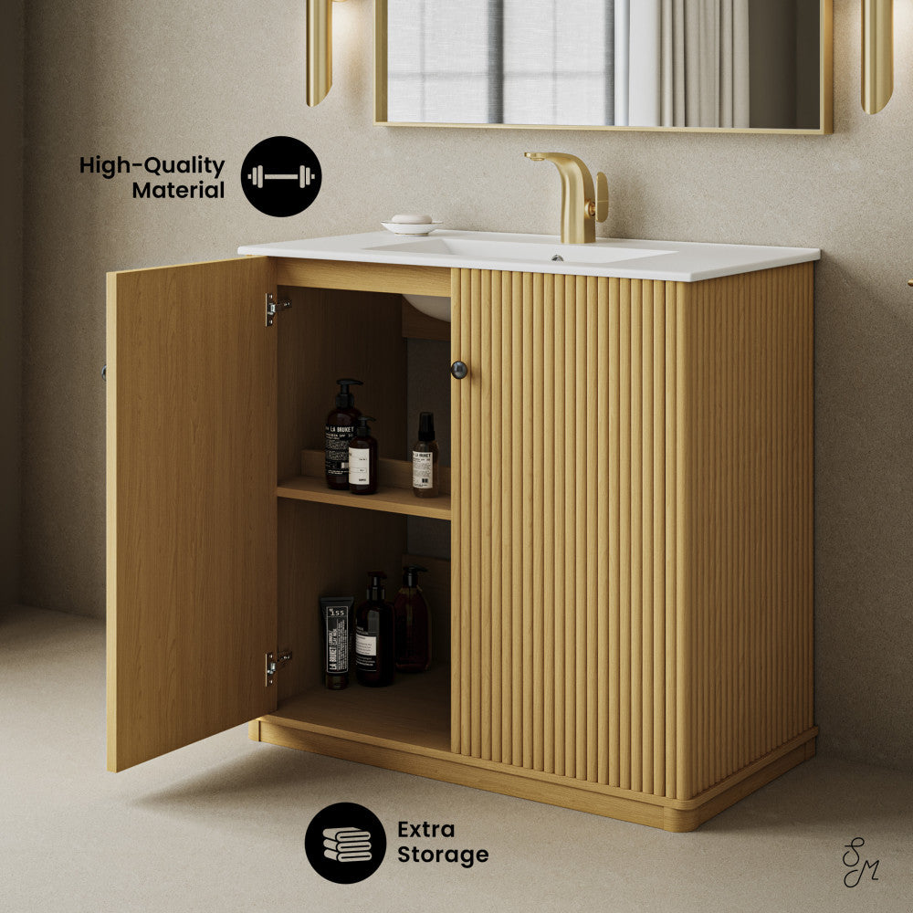 Lafayette 36" Freestanding Bathroom Vanity in Natural Oak with Sink Top