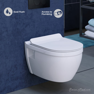 Ivy Wall-Hung Toilet Bundle 0.8/1.6 GPF Dual Flush in Glossy White with Black Flush Plate