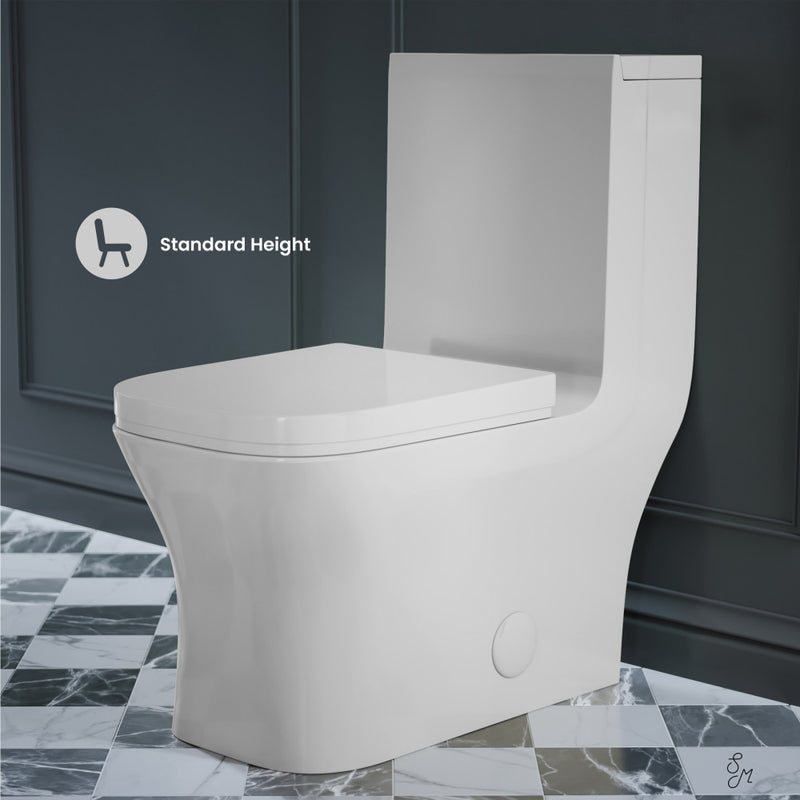 Concorde One-Piece 12" Rough-in 1.28 GPF Left-Hand Flush Square Toilet in Glossy White with Black Hardware