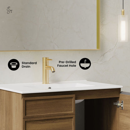 St. Tropez 30" Wall-Mounted Bathroom Vanity in Brown Oak with Sink Top