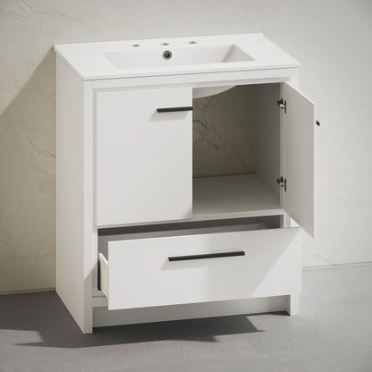 Virage 30" Freestanding Bathroom Vanity in White with 3-Hole Widespread Sink Top