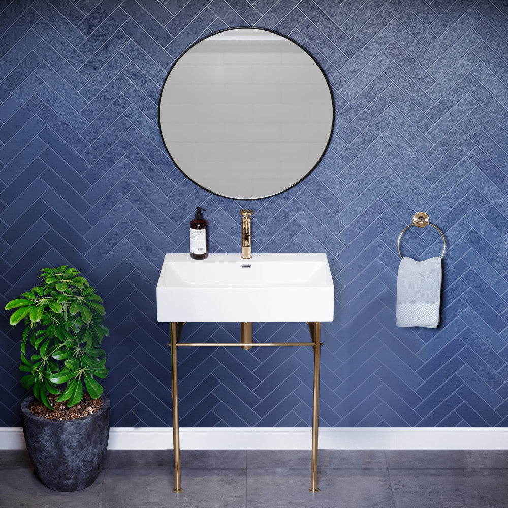 Claire 24 Ceramic Console Sink White Basin Gold Legs