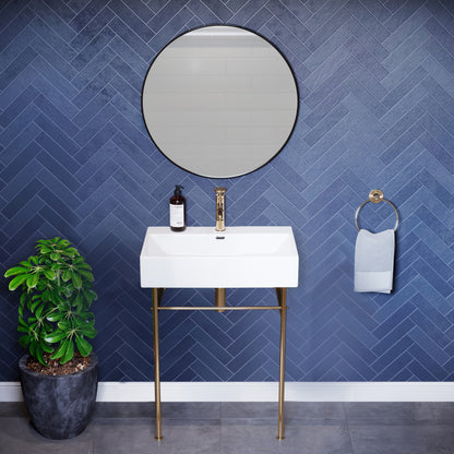 Claire 24 Ceramic Console Sink White Basin Gold Legs
