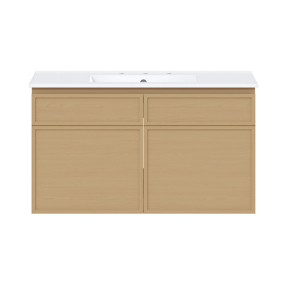 St. Tropez 36" Wall-Mounted Bathroom Vanity in Natural Oak with 3-Hole Widespread Sink Top