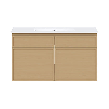 St. Tropez 36" Wall-Mounted Bathroom Vanity in Natural Oak with 3-Hole Widespread Sink Top