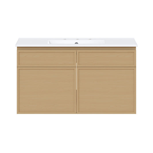 St. Tropez 36" Wall-Mounted Bathroom Vanity in Natural Oak with 3-Hole Widespread Sink Top