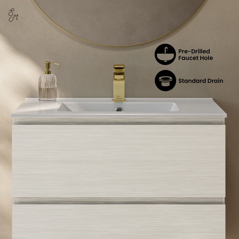 Liberte 30" Wall-Mounted Bathroom Vanity in White Oak with Sink Top