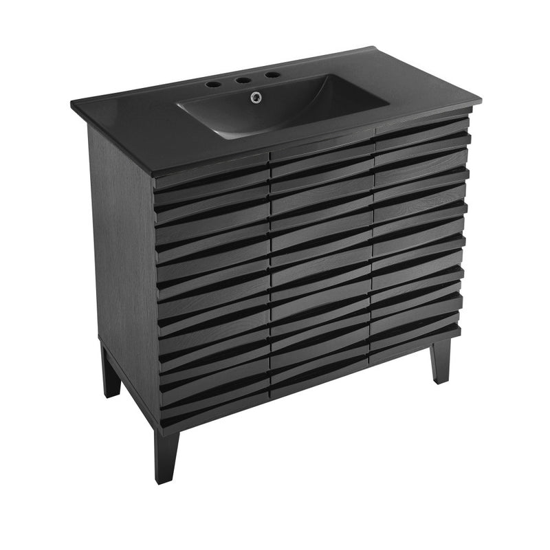 Cascade 36 in. Black Oak Bathroom Vanity With Black, 3-Hole Ceramic Sink Top