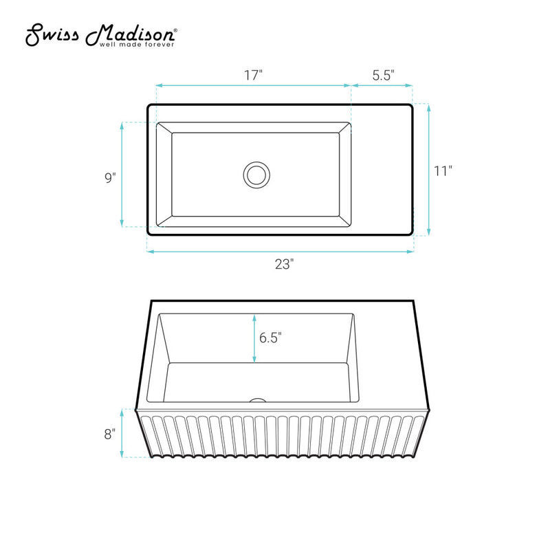 Delice 24" Rectangle Wall-Mount Bathroom Sink in Matte Black