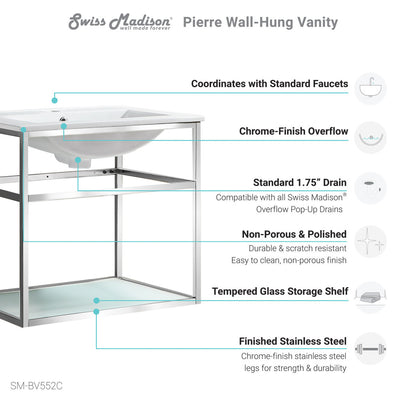 Pierre 24 Single, Open Shelf, Chrome Metal Frame Bathroom Vanity