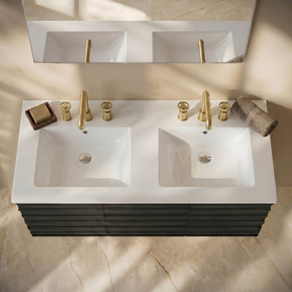 48" 3-Hole Widespread Double Basin Vanity Sink Top in Glossy White