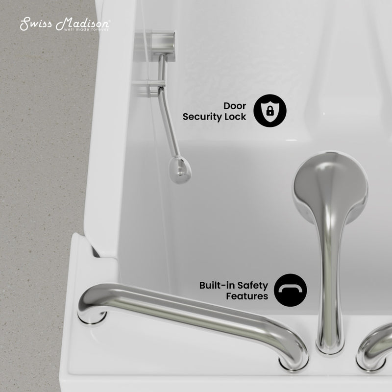 Auvergne 53" x 27" ADA Right Drain Walk-in Soaking Bathtub in Glossy White, Faucet Set, Drain, Grab Bars, Pillow Included