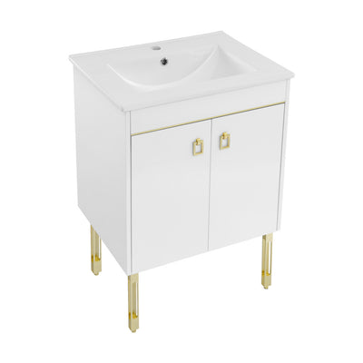 Lumiere 24" Freestanding, Bathroom Vanity in Glossy White and Gold