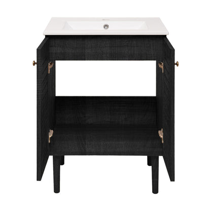 Bron 24" Freestanding Bathroom Vanity in Black Oak with Sink Top