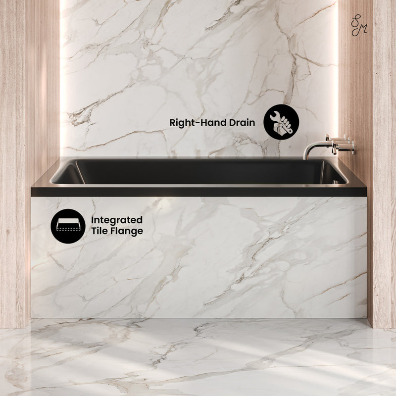 Voltaire 54 x 30 Right Drain Soaking Alcove Bathtub in Glossy Black