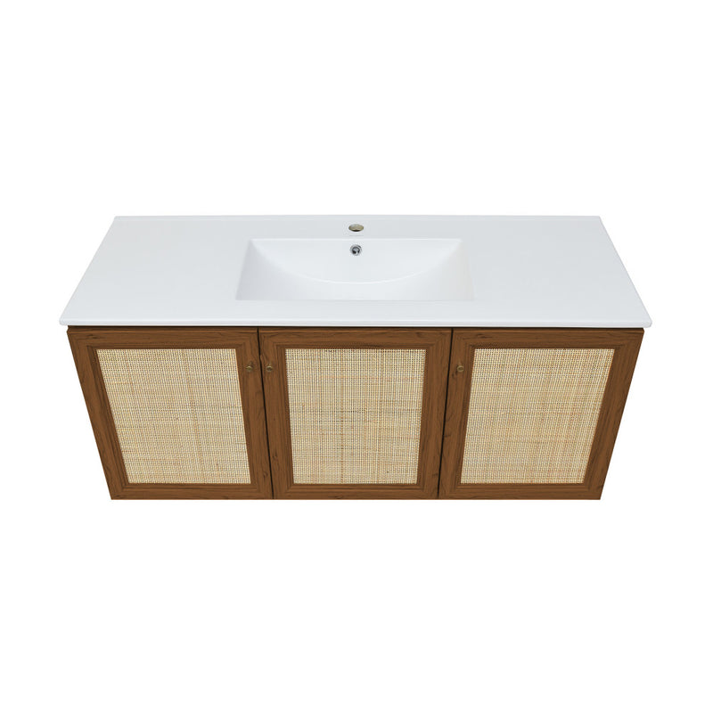 Classe 48" Wall-Mounted Bathroom Vanity in Brown Oak