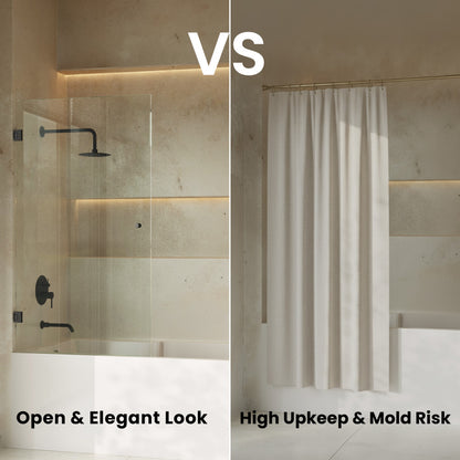 Voltaire 24 x 58 Frameless Pivot 3/8 in. (10mm) Ultra Clear Tempered Glass Tub Door with Matte Black Hardware