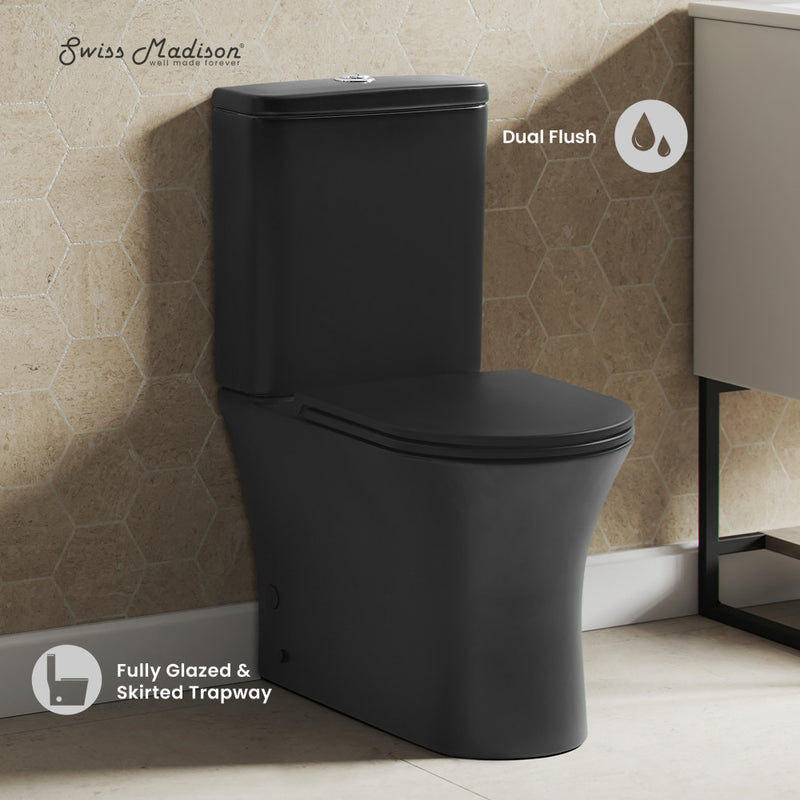 Calice Two-Piece Elongated Rear Outlet Toilet Dual-Flush 0.8/1.28 gpf in Matte Black