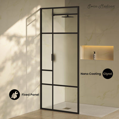 Leiden 34 x 78 Framed Fixed 3/8 in. (10mm) Frosted Tempered Glass Shower Door with Matte Black Frame