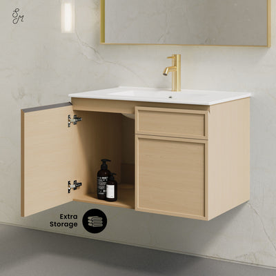 St. Tropez 30" Wall-Mounted Bathroom Vanity in Natural Oak with Sink Top