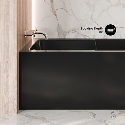 Voltaire 54 x 30 Skirted Left Drain Soaking Alcove Bathtub in Glossy Black with Integrated Armrest