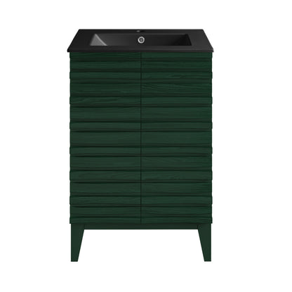 Cascade 24" Freestanding Bathroom Vanity in Green Oak with Black Sink Top