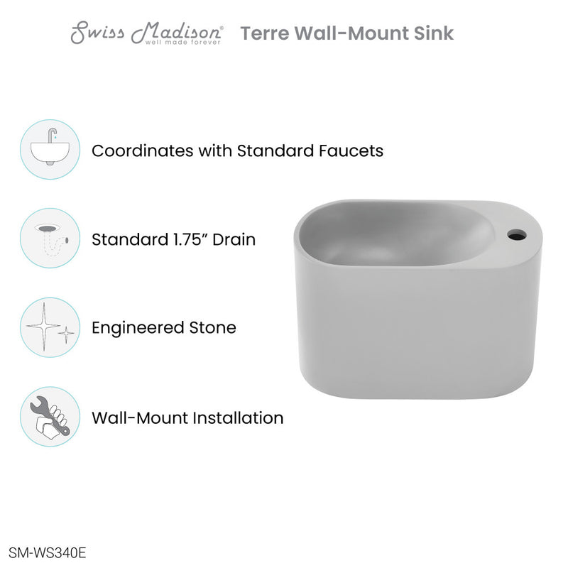 Terre 17.5" Right Side Faucet Wall-Mount Bathroom Sink in Pashmina Grey