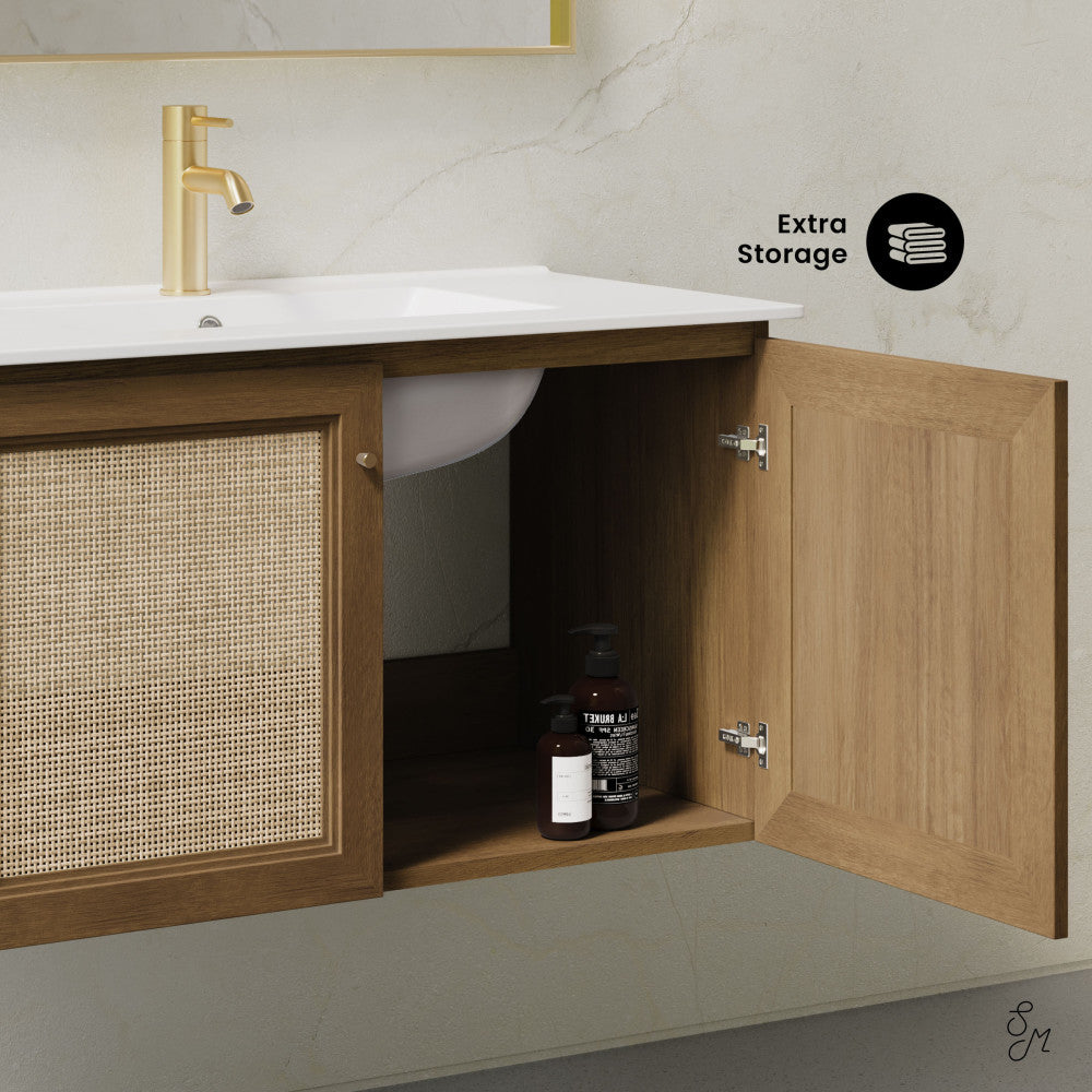 Classe 36" Wall-Mounted Bathroom Vanity in Brown Oak with Single Faucet Hole Vanity Top