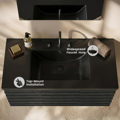 36" Ceramic Vanity Top with Three Faucet Holes in Matte Black