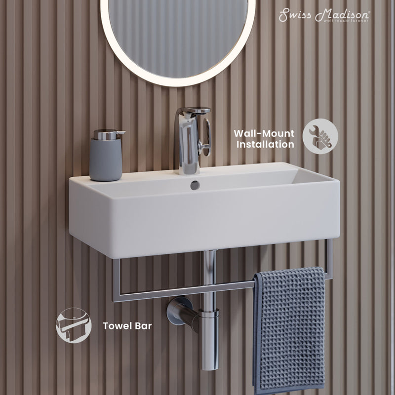 Claire 22" Wall-Mount Bathroom Sink with Silver Towel Bar